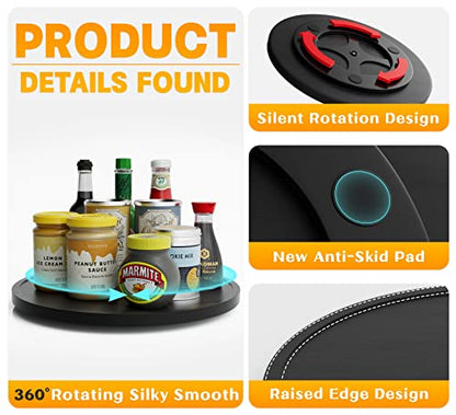 Lazy Susan Organizer Homerays 12 Inch Non-Skid Bamboo Lazy Susan for Kitchen Rotating Spice Rack for Kitchen Cabinet, Wood Turntable for Kitchen Countertop Organizer Black - size: 12" - Black