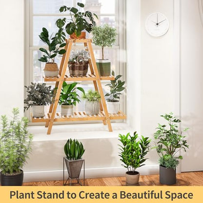 Bamboo Plant Stand - Indoor/Outdoor 3 Tier Plant Ladder, 8 Potted Flower Holder, Natural - color: Natural