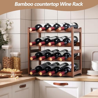 Bamboo Wine Rack,4 Tier, Wine Bottle Holder, Hold 16 Bottles for Home Kitchen, Dinging Room, Pantry, Cabinet, Bar - color: 4 Tier Brown