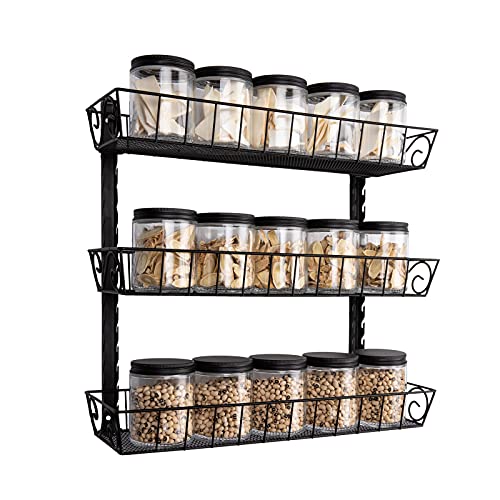 SWOMMOLY Adjustable Wall Mount Spice Rack, 3-Tier Dual-use (Multi-use) Organizer, Black - color: Black, size: 3-Tier