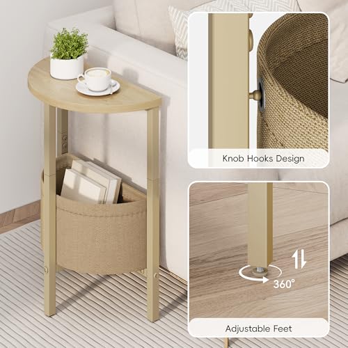 Vagusicc Small Round Side Table End Table, Tall Accent Table with Storage Basket, Set of 2 Half Round Tables Half Moon Tables, Coffee Bedside Tables, Modern Nightstand for Living Room Bedroom,Natural - color: Natural Walnut