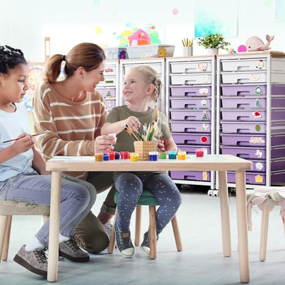 SYKIARIOL Rolling Cart with Drawers,10 Drawer Rolling Cart,Storage Cart with Wheels,Utility Cart with Drawers,Teacher Cart for Classroom Storage,Craft Cart with Wheels and Wooden Tabletop,Purple - color: purple