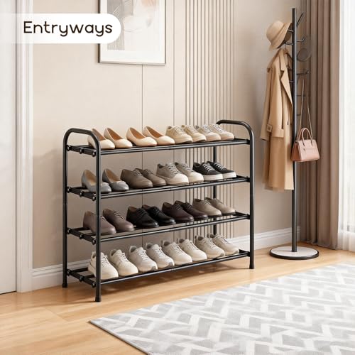 4-Tier Expandable Shoe Rack, Adjustable Shoe Shelf Storage Organizer Durable Metal Free Standing Shoe Rack for Entryway Closet Doorway (Black) - size: 4 Tier