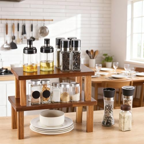 RattanView 2 Pcs Extra Large 15 Inches 14 Inches Acacia Wooden Riser Wooden Countertop Organizer Display Shelf for Top of Desk Home Office Bathroom Coffee Table Display Stand - size: 15× 7.5× 6 ,14 × 7 × 5.5 Inches