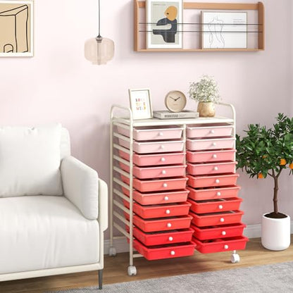 DREAMADE Rolling Cart with Storage Drawers, Utility Cart with Removable Plastic Drawers, Lockable Wheels, Art Cart for Classroom Organization Art Supplies Office Scrapbook (20 Drawers, Mixed-pink) - color: Mixed-pink, style: 20 Drawers
