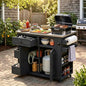 Outdoor Solid Wood Kitchen Island with Storage, 28" Extendable Stainless Steel Top Grill Cart, Rolling BBQ Prep Station with Drawers, Spice Rack, Towel Rack for Backyard, Patio, Camping - color: Black