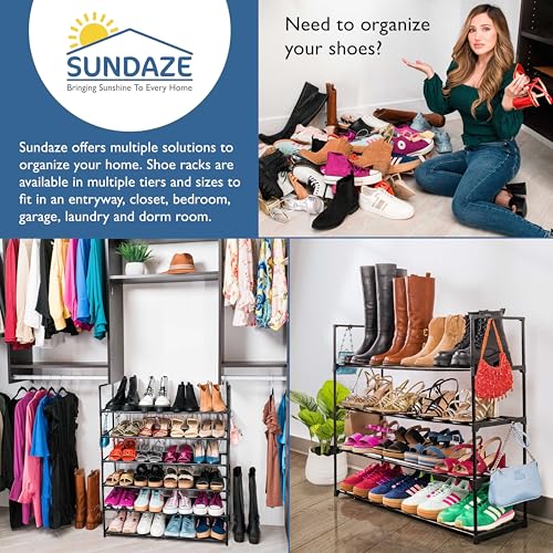 Sundaze Shoe Rack - 4 Tier Metal Shoe Rack for Front Door Entrance, Sturdy Long Shoe Organizer for Closet, Bedroom, Entryway, Garage, Black Metal Shoe Shelf, Holds Up to 20 Pairs