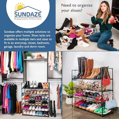 Sundaze Shoe Rack - 4 Tier Metal Shoe Rack for Front Door Entrance, Sturdy Long Shoe Organizer for Closet, Bedroom, Entryway, Garage, Black Metal Shoe Shelf, Holds Up to 20 Pairs