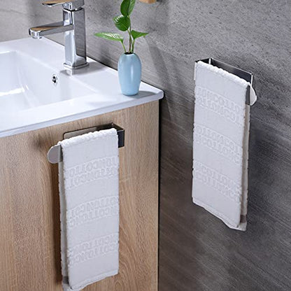 Taozun Adhesive Towel Bar Stainless Steel Hand Towel Holder 2 Pack Silver | Towel Rack, Easy to Install, No Drilling, Sturdy, Holds Well, Space Saver, for Bathroom/Bath/Kitchen/RV, Stick on Smooth Wall - color: Silver, size: 8-inch(2 Pack)