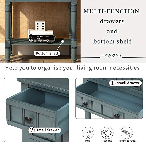 MTHOUSE Solid Wood Narrow Console Table, Entryway Table for Hallway & Living Room, Slim Sofa Table with 3 Drawers & Shelf, Easy Assembly Storage Furniture (Navy) - color: Navy