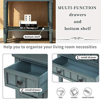 MTHOUSE Solid Wood Narrow Console Table, Entryway Table for Hallway & Living Room, Slim Sofa Table with 3 Drawers & Shelf, Easy Assembly Storage Furniture (Navy) - color: Navy