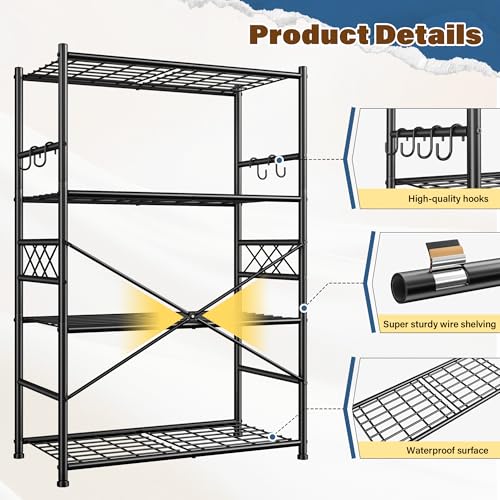 DurayLoly Storage Shelves 4-Tier Large Capacity Metal Shelving with Hooks, Heavy Duty Garage Shelving Unit with Leveling Feet, Stable Metal Shelves for Pantry, Kitchen and Closet,36" W x 12" D x 60" H - size: 36" W x 12" D x 60" H (4T)