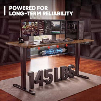 Furmax 48 Inches Electric Height Adjustable Standing Desk Home Office Desk | Large Sit Stand Up Computer Desk Memory Preset with T-Shaped Metal Bracket, Brown - color: Brown, size: 48 Inch