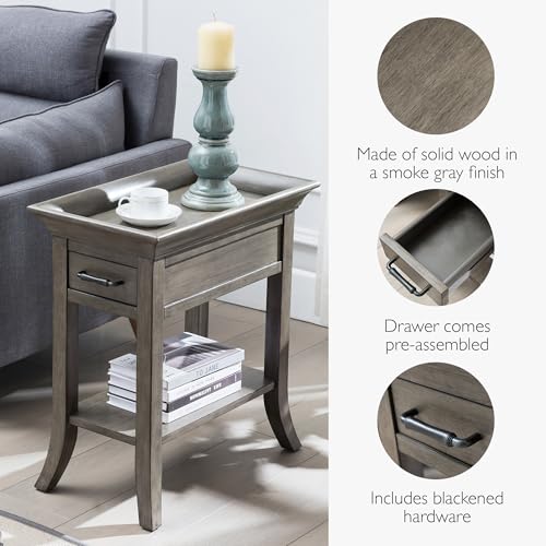 Leick Home 10126-GR One Drawer Traditional Tray Edge Side Table with Shelf, Smoke Gray Wash - color: Chocolate Cherry