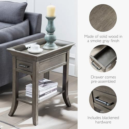 Leick Home 10126-GR One Drawer Traditional Tray Edge Side Table with Shelf, Smoke Gray Wash - color: Chocolate Cherry