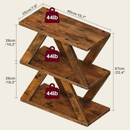 Set of 2 Side Table, 3 Tier Side Table with Side Guard Rails & Anti-Slip Pads, Narrow End Table for Small Spaces, Slim Nightstand with Storage Shelves for Bedroom, Living Room, Rustic Brown - color: Rustic Brown