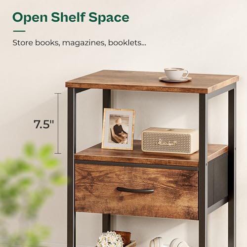 Huuger Nightstand Set of 2, Night Stand with Fabric Drawer, Mesh Shelf, Side Table with Storage, Fabric Drawer Dresser, Open Shelf, Metal Frame, Bedroom, Rustic Brown - color: Rustic Brown