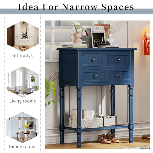 LUMISOL Narrow Console Table with Storage Drawers for Entryway, Small Sofa Table with Bottom Shelf for Hallway Foyer, Navy - color: Navy
