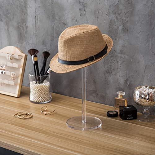 MyGift 16-Inch Cowboy Hat Rack Stand and Wig Holder, Decorative Baseball Cap Organizer, Fedora Display with Pedestal and Sturdy Round Base, Clear Premium Acrylic