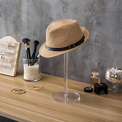 MyGift 16-Inch Cowboy Hat Rack Stand and Wig Holder, Decorative Baseball Cap Organizer, Fedora Display with Pedestal and Sturdy Round Base, Clear Premium Acrylic