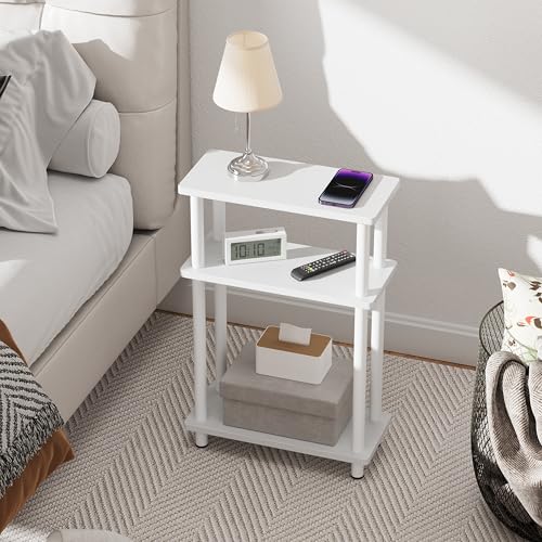 Apicizon Small Narrow Side Table, 3-Tier Skinny End Table with Storage Shelf, Slim Nightstand Bedside Table for Small Spaces, Living Room, Bderoom, White - color: White, style: Narrow Side Table