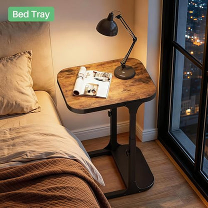 Kitstorack Ultra Stable & Durable End Table, Ajustable Height C Shaped Side Table for Couch, Sofa Side Table with Thickened Metal Frame for Living Room, Bedroom, Rustic - color: Brown