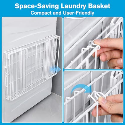 Magnetic Collapsible Laundry Basket, Foldable Metal Laundry Hamper for Washing Machine Side, Space Saving Pop Up Hamper, Laundry Room Organization and Storage (White) - color: White