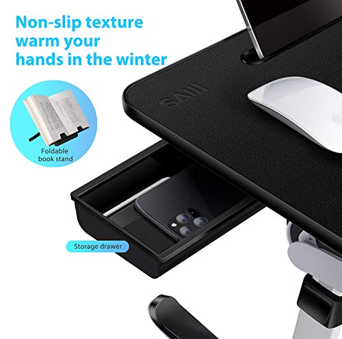 Laptop Bed Tray Desk, SAIJI X-Large Adjustable Laptop Table, Foldable Laptop Desk with Storage Drawer and Bookstand for Eating, Working, Writing, Gaming, Drawing (Black) - color: Black