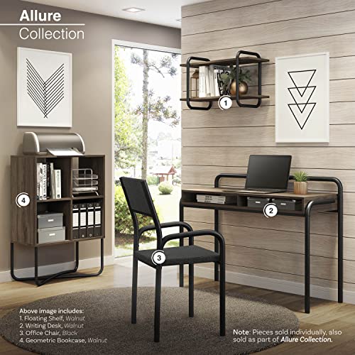 Techni Mobili Modern Office Desk with Storage - 46 Inch Classic Writing Table with 2 Open Shelves for Easy Access - Industrial Walnut Desk with Scratch Resistant Steel Frame Allure Collection | 46 Inch modern writing desk with 2 open shelves, scratch‑resi