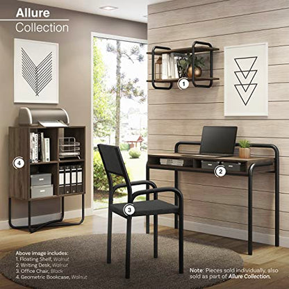 Techni Mobili Modern Office Desk with Storage - 46 Inch Classic Writing Table with 2 Open Shelves for Easy Access - Industrial Walnut Desk with Scratch Resistant Steel Frame Allure Collection | 46 Inch modern writing desk with 2 open shelves, scratch‑resi