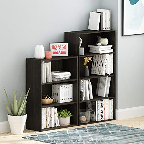 Furinno PASIR Book Shelf, 4-Tier Bookshelf, Bookcase with Open Shelf, 9.4 x 23.6 x 41.7, for Living Room, Bedroom, Home Office, Espresso - color: Espresso, size: 4-Tier
