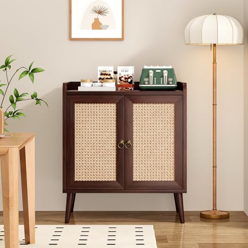 Farini Sideboard Buffet Cabinet,Bar Liquor Cabinet with Rattan Decorated Doors, Credenza Console Table for Dining Room, Living Room,Hallway,Walnut - color: Walnut, size: 26.4 inch-Doors