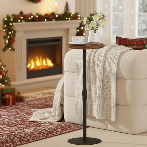 TUTOTAK Tall Round Side Table, Small End Table, Drink Table, Pedestal Table | for Small Spaces, Accent Nightstand, livingroom, Bedroom, Brown TB01BB096 - color: Brown, size: 1 Pack, style: Adjustable