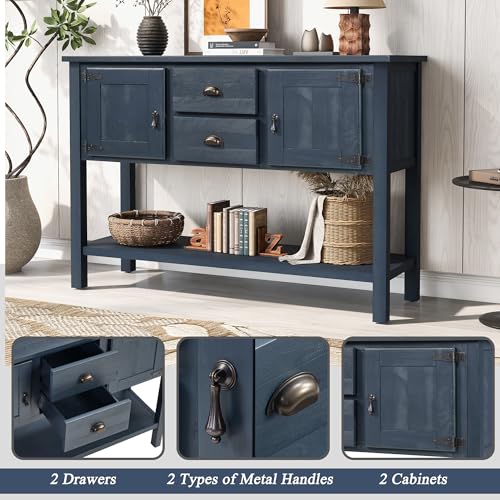 LKTART Solid Wood Farmhouse Console Table,Sofa Table with Storage Drawers and Shelves,Entryway Table for Entry Hallway Foyer Sofa Side Table,EasyAssembled (48" Navy Blue) - color: Navy Blue