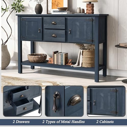 LKTART Solid Wood Farmhouse Console Table,Sofa Table with Storage Drawers and Shelves,Entryway Table for Entry Hallway Foyer Sofa Side Table,EasyAssembled (48" Navy Blue) - color: Navy Blue