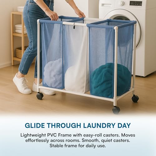 Honey-Can-Do HMP-01629 3 bag mesh laundry sorter, 30.5" x 15.3" x 30" , Blue/White