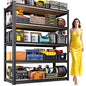 AOARGG 78"H-45.6"W Garage Shelving Heavy Duty Storage Shelves, Metal Adjustable Shelving Unit, Utility Garage Organizer Shelf for Basement, Pantry, Kitchen, Warehouse, 45.6"W x 19.7"D x 78"H - size: 5-Wood-19.7"Dx45.6"Wx77.9"H