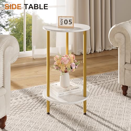 Round Side Table Set of 2, White Round End Table, 2-Tier Modern Accent Table, Small Bedside Table for Living Room-White - color: White, size: 2PC
