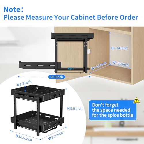 Pull Out Spice Rack Organizer for Cabinet, 2 Tier Cabinet Spice Rack Organizer, Height Adjustable Vertical Spice Rack for Cabinet, Kitchen, Pantry, Cupboard (11.9''Wx10.8''Dx9.2''H, Metal Black) - size: 11.9''Wx10.8''Dx9.2''H,2 Tier
