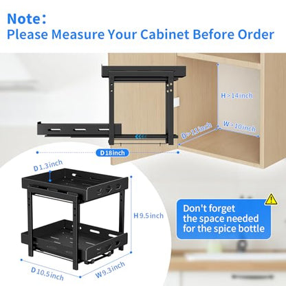 BOIVSHI Pull Out Spice Racks for Inside Cabinets, 2-Tier Cabinet Spice Rack, Height Adjustable Spice Rack Organizer for Cabinet, Kitchen Vertical Spice Rack (9.7''Wx10.8''Dx9.2''H, Metal Black) - size: 9.7''Wx10.8''Dx9.2''H,2 Tier