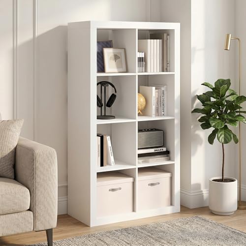 8-Cube Reversible Bookcase, 2-Inch Super Thick Frame Bookshelf, Cube Storage Organizer with Open Back, 15.4 x 30.8 x 57.5, for Bedroom, Home Office, Living Room, White - size: 8 Cube