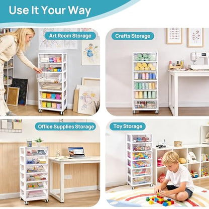 Vtopmart Rolling Drawer Cart, 6 Tier, Clear, Deep Drawers | Clear Deep Drawers, Visible Storage, Large-Capacity Organization, Crafts, Art, Toys, Bathroom, Classroom & Office Supplies - style: 6 Tier 6 Drawers