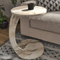 C Shaped End Table for Couch Small Places, Faux Marble Engineered Wood Space Saver Round Side Table for Sofa and Bedside with Wheels, Coffee and Snack Time Tray for Living Room (White Marble) - color: White Marble