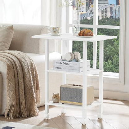 YUFAM 3 Tier Home Printer Stand with Storage, White | Wooden Mobile Printer Table Shelf, Rolling Printer Cart Shelf with Lockable Wheels fit Fax Machine, Scanner - color: White, size: 15.75"D×23.65"W×25.7"H