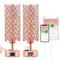Hong-in Rose Gold Lamp Set of 2, 3-Way Crystal Table Lamp Touch Control with USB-C+A & AC Ports, Dimmable Nightstand Desk Light, Pink Bedside Table Lamp for Bedroom(Bulb Included & Set of 2) - color: Rose Gold