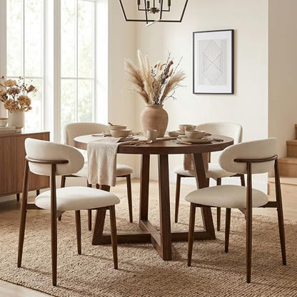 UVV Dining Chairs Set of 4, Metal Kitchen Chairs with Modern Fabric Upholstered for Dining Room, Beige - color: Beige Seat / Walnut-grain Metal Legs