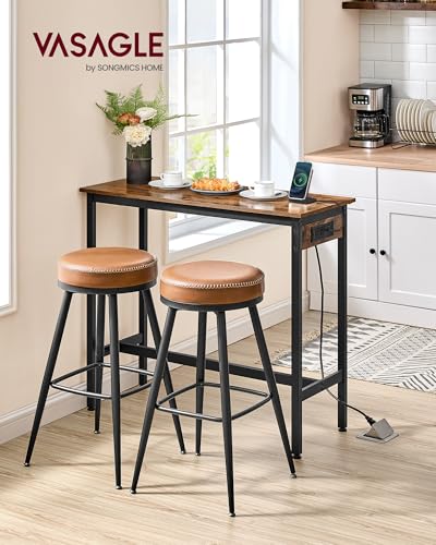 VASAGLE Bar Table, Narrow Long Kitchen Dining Table with Charging Station, Sturdy Metal Frame, Industrial, 15.7 x 39.4 x 35.4 Inches, Rustic Brown and Ink Black ULBT101K01 - color: Rustic Brown + Ink Black, size: 39.4"W, style: Industrial