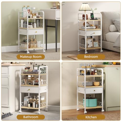 Makeup Organizer Rolling Cart with Drawer, Makeup Organizer on Wheels, Rolling Makeup Bathroom Storage Cart, Cosmetics Display for Nail Polish Makeup Brush - style: Short - Single Drawer