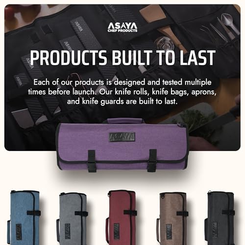 Asaya Waxed Nylon Chef Knife Roll Bag with 20 Slots and Zippered Pockets - Professional Chef Knife Bag & Storage Case, Tool Carrier with Shoulder Strap - Knives Not Included (Purple) - color: purple