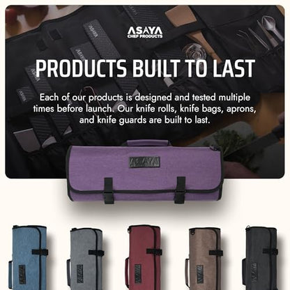 Asaya Waxed Nylon Chef Knife Roll Bag with 20 Slots and Zippered Pockets - Professional Chef Knife Bag & Storage Case, Tool Carrier with Shoulder Strap - Knives Not Included (Purple) - color: purple